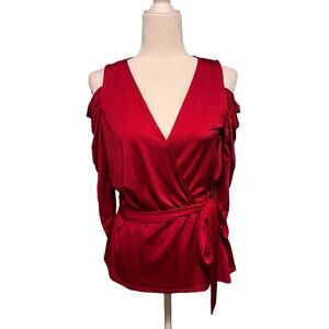 Boston Proper Women XS Top Cold Shoulder Holiday Party Going Out Tie Front